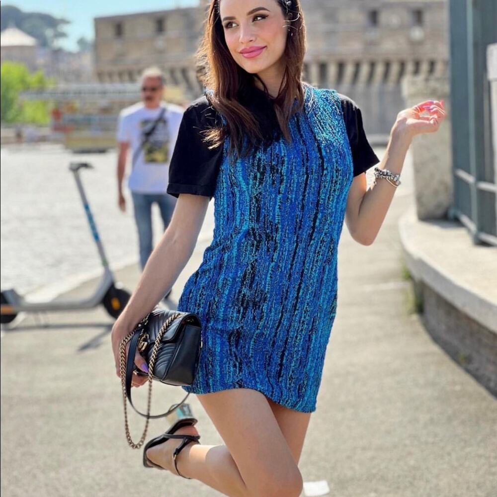 ZARA BLOGGER FAVORITE SHORT TEXTURED DRESS BLUE